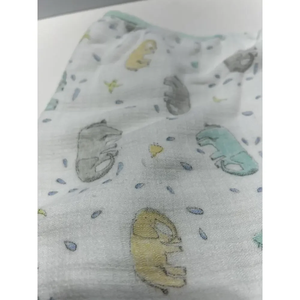 Aden & Anais Ellie Elephant Bird Baby Blanket Yellow Gray Green Blue Muslin